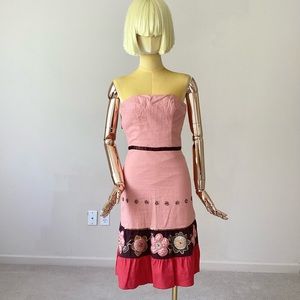 Guess Jeans Strapless Floral Embellishments Pinky Peach SZ XS